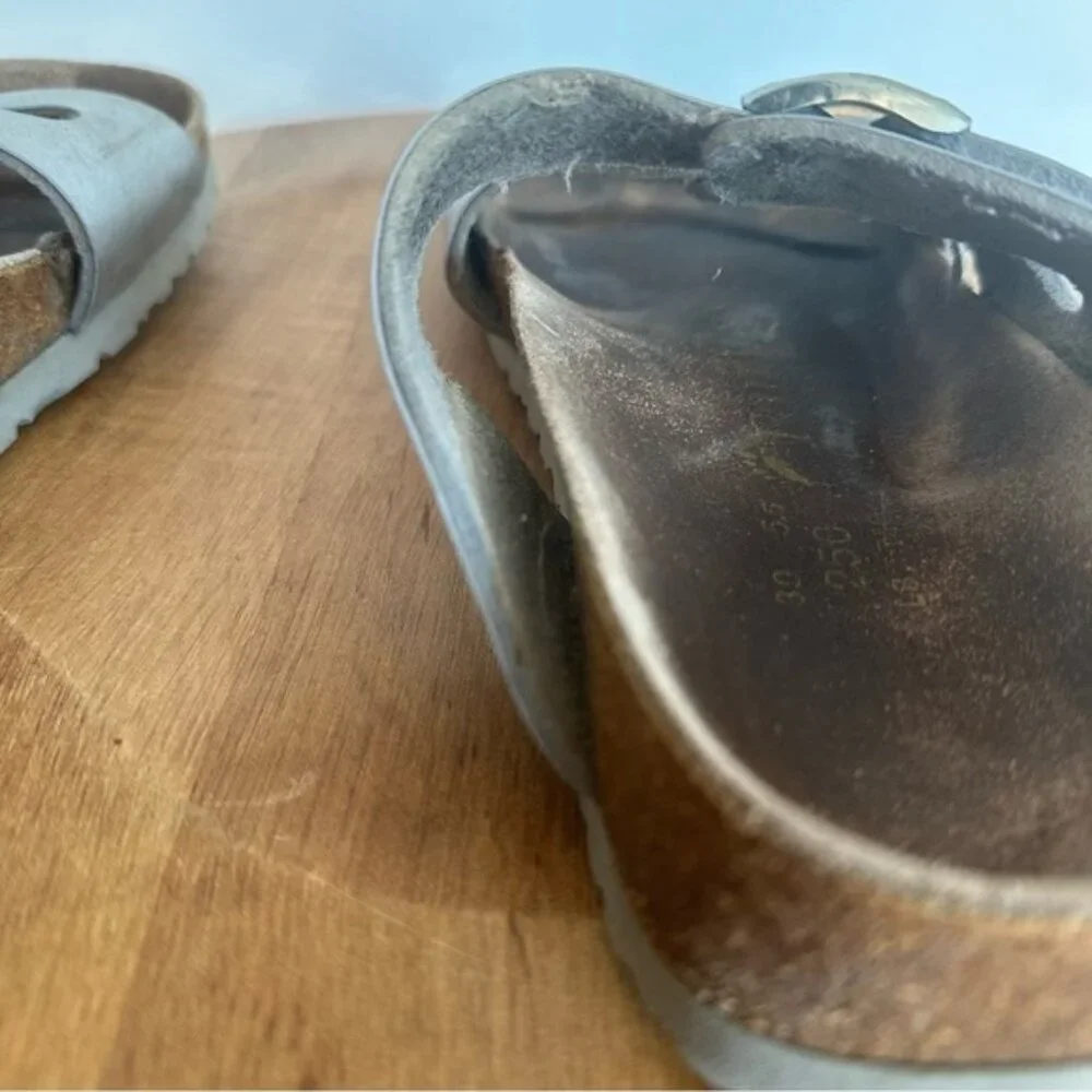 Birkenstock Papillio Florida Silver Sandal Womens Size EU 39 US 8 Triple Strap - Picture 11 of 11